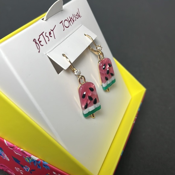 Betsey Johnson Watermelon Popsicle Dangle Drop Earrings NWT - Picture 6 of 8